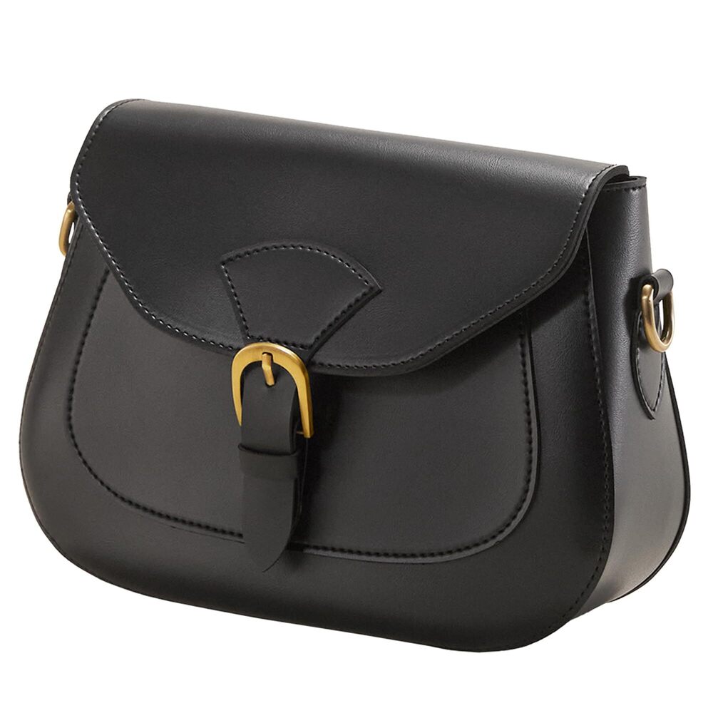 8150 Vintage Vegan Leather Saddle Crossbody Bag Black - Picture 1 of 7